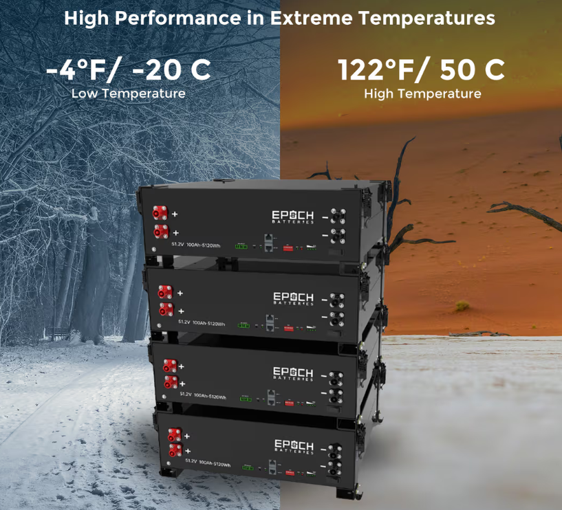 Suncoast Marine and Auto offers Epoch Battery 48V 100Ah 5.12kWh - Self-Heating Server Rack Lithium Battery (SR48100H)