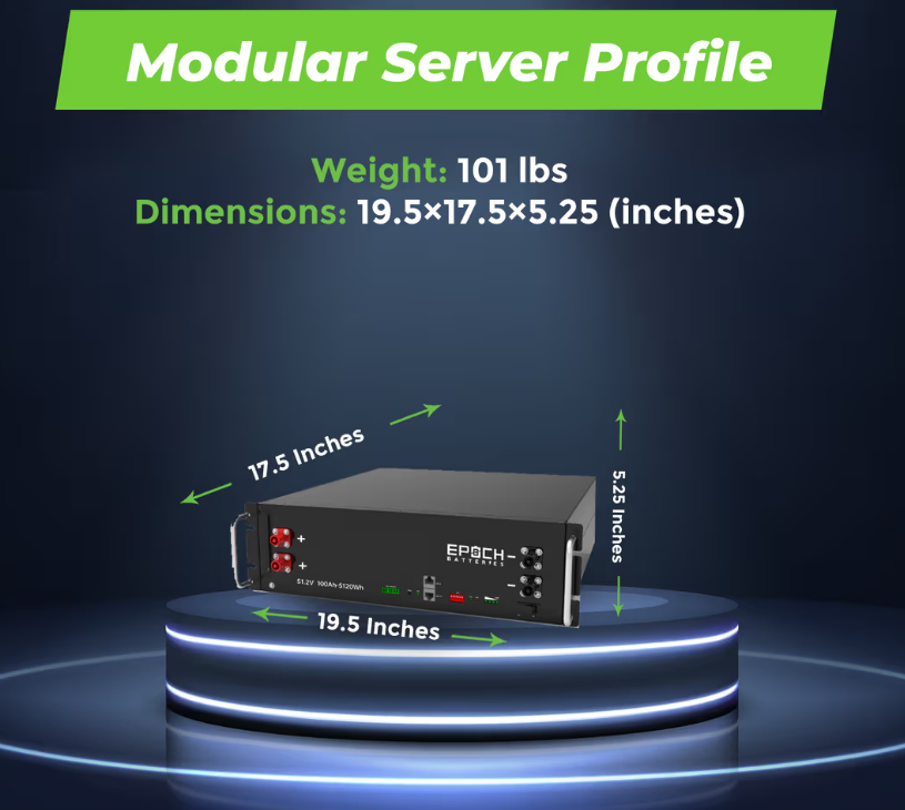 Suncoast Marine and Auto offers Epoch Battery 48V 100Ah 5.12kWh - Self-Heating Server Rack Lithium Battery (SR48100H)