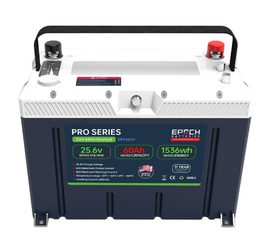 Suncoast Marine and Auto offers Epoch Batteries 24V 60Ah Pro Series - Heated, Bluetooth & Victron Comms LiFePO4 (DP2460H)