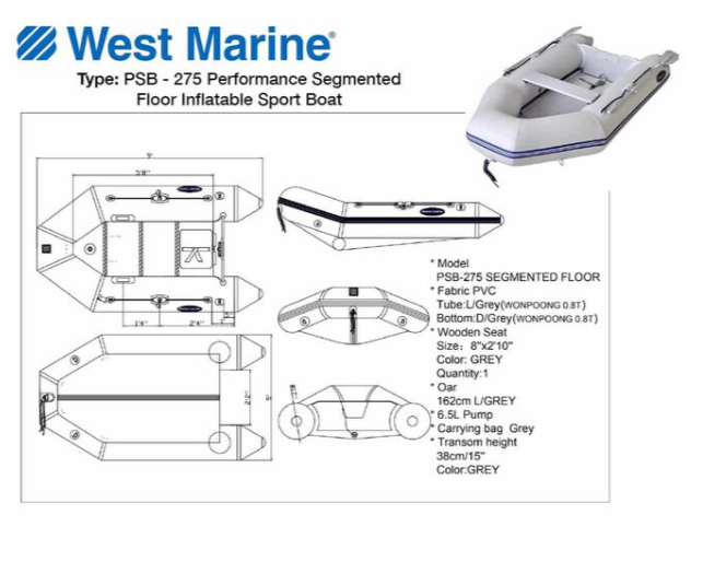 Suncoast Marine and Auto offers WEST MARINE PSB-275 Performance PVC Aluminum Floor Inflatable Sport Boat