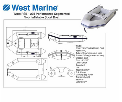 Suncoast Marine and Auto offers WEST MARINE PSB-275 Performance PVC Aluminum Floor Inflatable Sport Boat