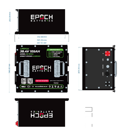 Suncoast Marine and Auto offers Epoch Battery 36V 105Ah Lithium (LiFePO4) Golf Cart Battery - Complete Kit (BB38105A-kit-1)