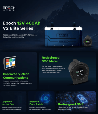 Suncoast Marine and Auto offers Epoch Battery 12V 460Ah V2 Elite Series - Heated, Bluetooth & Victron Comms LiFePO4 (C12460A)