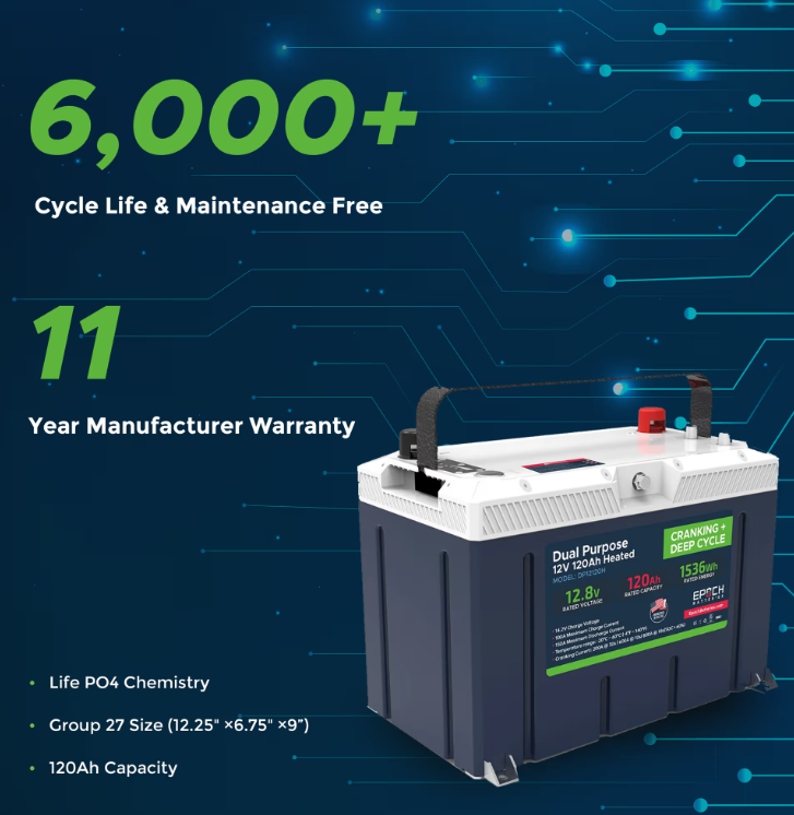 Suncoast Marine and Auto offers Epoch Battery 12V 120Ah Pro Series - LiFePO4 Cranking & Deep Cycle Lithium Battery (Dual Purpose) DP12120H