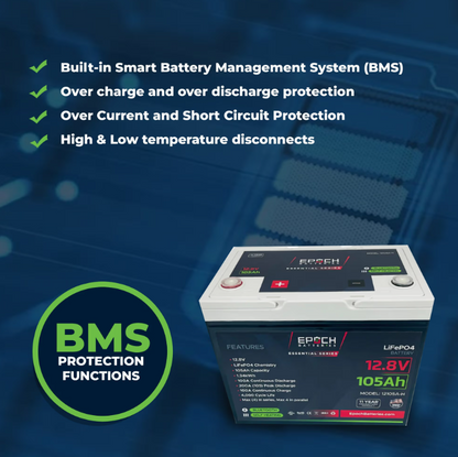 Suncoast Marine and Auto offers Epoch Battery 12V 105Ah Essential Series - Bluetooth & Heated LiFePO4 (12105A-H)