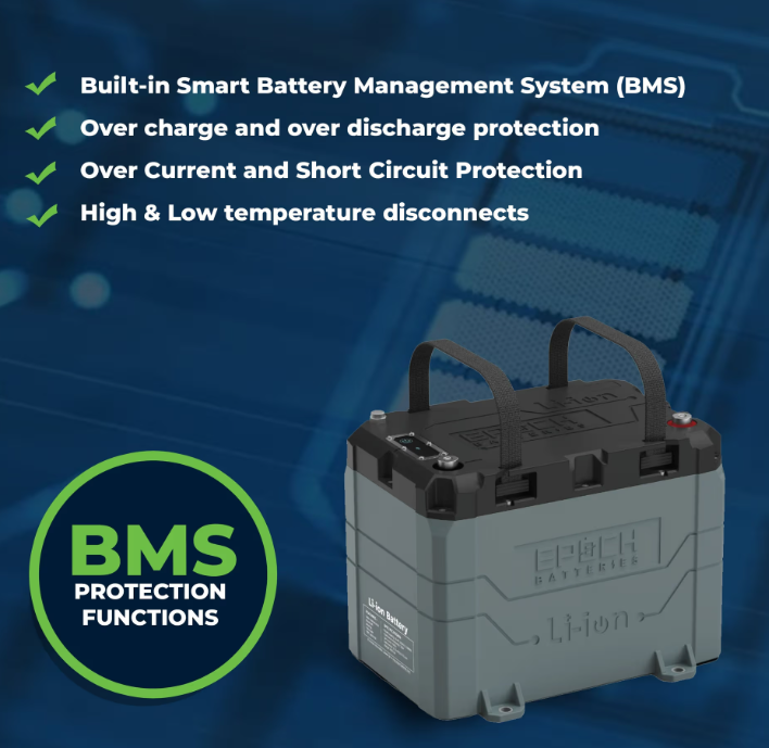 Suncoast Marine and Auto offers Epoch Battery 12V 50Ah LiFePO4 Lithium Battery - Bluetooth, Heating, Waterproof (B1250B)