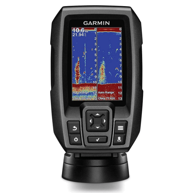 Suncoast Marine and Auto offers Garmin STRIKER 4 Fishfinder Worldwide Version w/77/200kHz - 4-Pin Transducer w/Transom & Trolling Motor Mounts [010-01550-01]