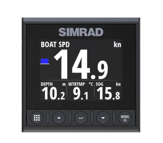 Suncoast Marine and Auto offers Simrad IS42 Smart Instrument Digital Display [000-13285-001] The IS42 displays wind, speed, depth, engine data, and AIS. It has a color screen, waterproof controls, and easy installation with single cable.