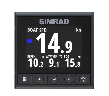 Suncoast Marine and Auto offers Simrad IS42 Smart Instrument Digital Display [000-13285-001] The IS42 displays wind, speed, depth, engine data, and AIS. It has a color screen, waterproof controls, and easy installation with single cable.