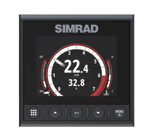 Suncoast Marine and Auto offers Simrad IS42 Smart Instrument Digital Display [000-13285-001] The IS42 displays wind, speed, depth, engine data, and AIS. It has a color screen, waterproof controls, and easy installation with single cable.