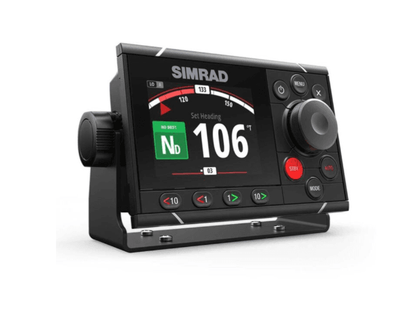 Suncoast Marine and Auto offers Simrad AP48 Autopilot Control Head w/Rotary Knob [000-13894-001] The AP48 has a 4.1-inch display, rotary dial, dodge keys, turn patterns, no drift steering, depth tracking, and a low-profile design.