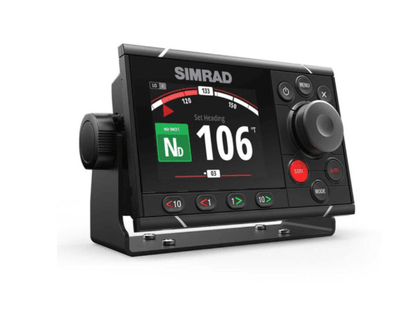 Suncoast Marine and Auto offers Simrad AP48 Autopilot Control Head w/Rotary Knob [000-13894-001] The AP48 has a 4.1-inch display, rotary dial, dodge keys, turn patterns, no drift steering, depth tracking, and a low-profile design.