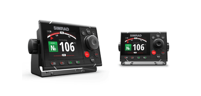 Suncoast Marine and Auto offers Simrad AP48 Autopilot Control Head w/Rotary Knob [000-13894-001] The AP48 has a 4.1-inch display, rotary dial, dodge keys, turn patterns, no drift steering, depth tracking, and a low-profile design.