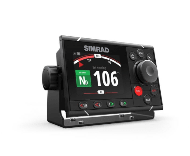 Suncoast Marine and Auto offers Simrad AP48 Autopilot Control Head w/Rotary Knob [000-13894-001] The AP48 has a 4.1-inch display, rotary dial, dodge keys, turn patterns, no drift steering, depth tracking, and a low-profile design.