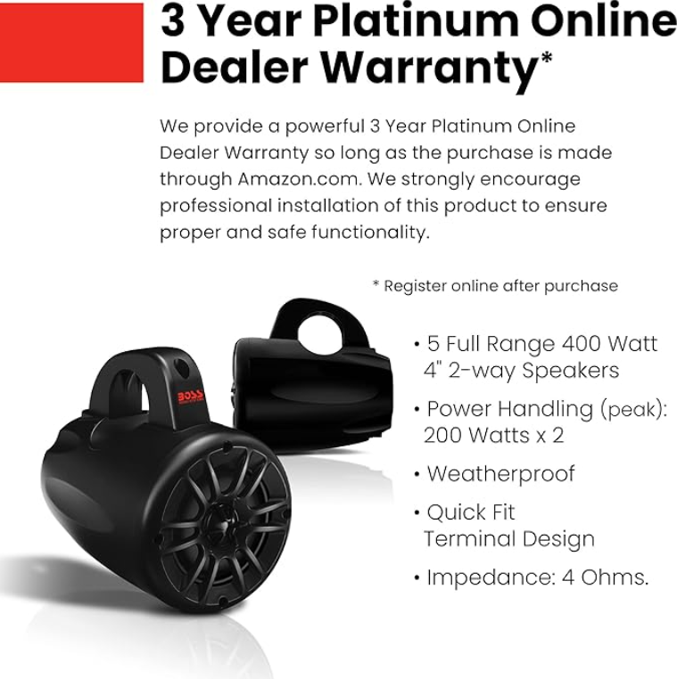 Suncoast Marine and Auto offers Boss Audio 4" MRWT40 Waketower Speakers - Black - 400W [MRWT40]