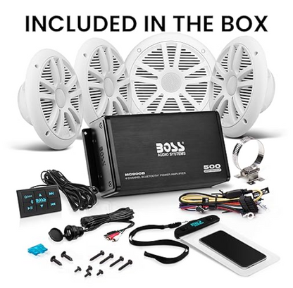 Suncoast Marine and Auto offers Boss Audio ASK904B.64 4 Channel Amplifier 2 Pairs of 6.5" Speaker Kit - White [ASK904B.64]