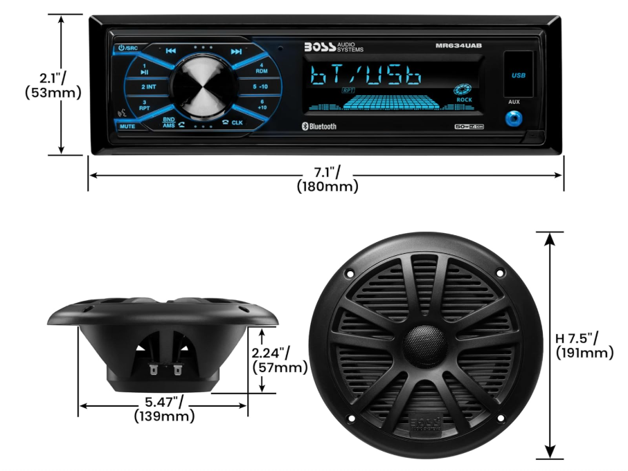 Suncoast Marine and Auto offers Boss Audio MCBK634B.64 Kit w/MR634UAB, 4 MR6B Speakers, MRANT10 Antenna [MCBK634B.64]