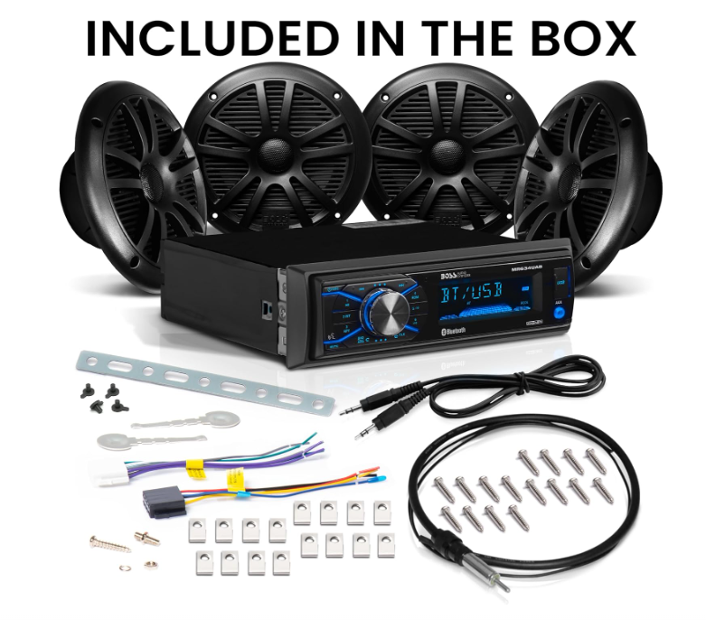 Suncoast Marine and Auto offers Boss Audio MCBK634B.64 Kit w/MR634UAB, 4 MR6B Speakers, MRANT10 Antenna [MCBK634B.64]
