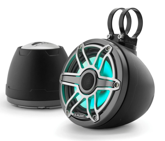 Suncoast Marine and Auto offers JL Audio VeX™ Enclosed Speaker System M6 6.5" with LED and Titanium Sport Grille (M6-650VEX-Mb-S-GmTi-i)