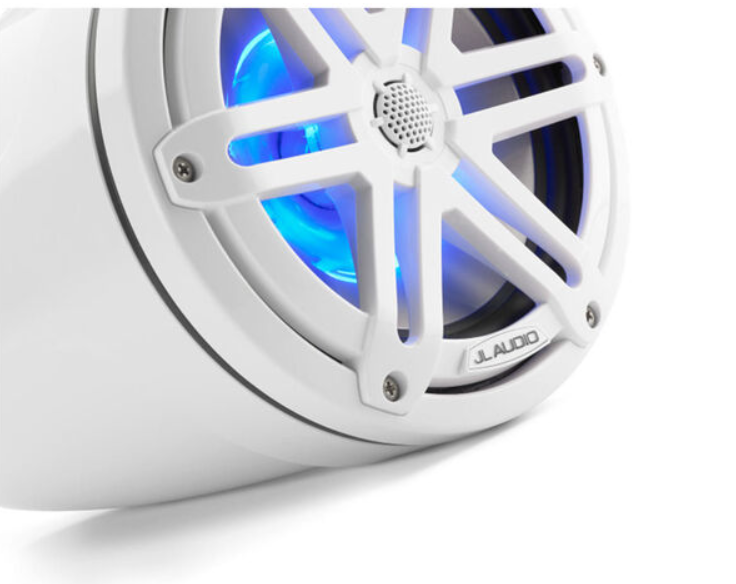 M3-770ETXv3-Gw-S-Gw-i 7.7" Enclosed Marine Coaxial Speaker System, Gloss White, White Sport Grilles with RGB LED Lighting. Model # 19562065 Mfg # 010-03270-00.