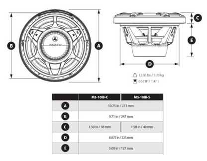 M3-10IB-S-Gw-i-4 10" Marine Subwoofer Driver, White Sport Grilles with RGB LED Lighting. Model # 19562016 Mfg # 010-03265-00