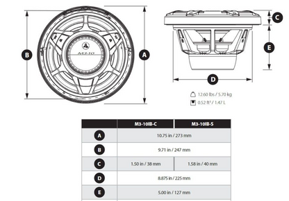 Suncoast Marine and Auto offers JL Audio M3 Marine Subwoofer 10" with LED and Gray Sport Grille (M3-10IB-S-Gm-i-4)