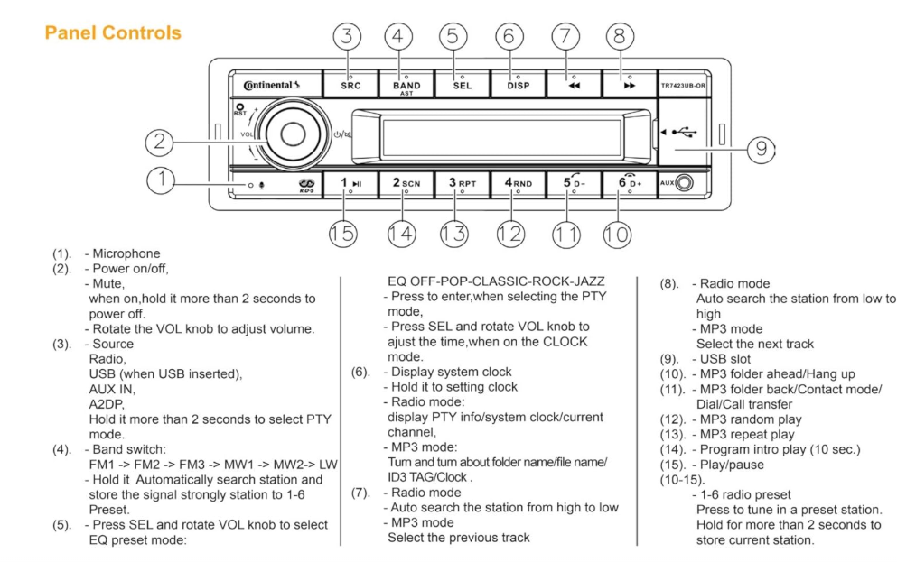 Suncoast Marine and Auto offers Continental Stereo w/AM/FM/BT/USB - 12V (TR7412UB-OR)