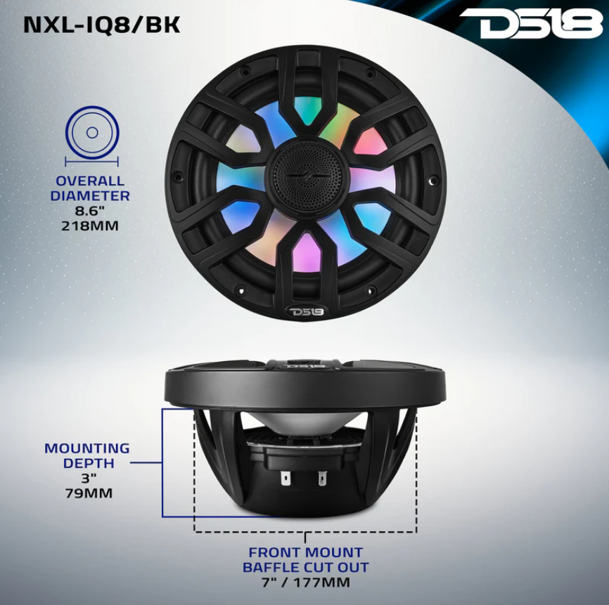 Suncoast Marine and Auto offers DS18 8" 2-Way Coaxial Marine Speakers w/Digital LED Lights Bullet Tweeter - Black 175W, 4-Ohm [NXL-IQ8/BK]