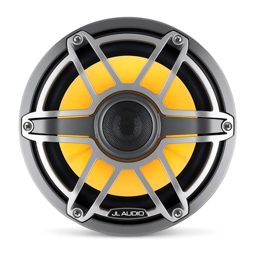 Suncoast Marine and Auto offers JL Audio M6 Series 8.8" Marine Coaxial Speakers w/Grey Metallic Sport Grille Transflective LED Lighting - M6-880X-S-GmTi-i [010-03099-00] — 8.8" Marine Coaxial Speakers, Gunmetal and Titanium Sport Grilles with RGB LED Lighting. Model # 19432889 