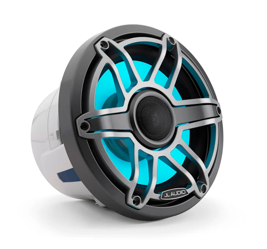 Suncoast Marine and Auto offers JL Audio M6 Series 8.8" Marine Coaxial Speakers w/Grey Metallic Sport Grille Transflective LED Lighting - M6-880X-S-GmTi-i [010-03099-00] — 8.8" Marine Coaxial Speakers, Gunmetal and Titanium Sport Grilles with RGB LED Lighting. Model # 19432889 