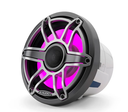 Suncoast Marine and Auto offers JL Audio M6 Series 8.8" Marine Coaxial Speakers w/Grey Metallic Sport Grille Transflective LED Lighting - M6-880X-S-GmTi-i [010-03099-00] — 8.8" Marine Coaxial Speakers, Gunmetal and Titanium Sport Grilles with RGB LED Lighting. Model # 19432889 