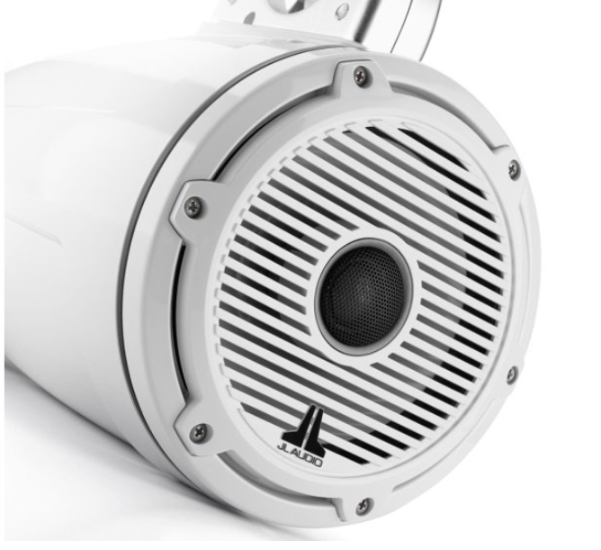Suncoast Marine Supply offers JL Audio M6-770ETXv3-Gw-C-GwGw 7.7" Tower Coaxial Speakers M6 Series with Gloss White and Black Classic Grille