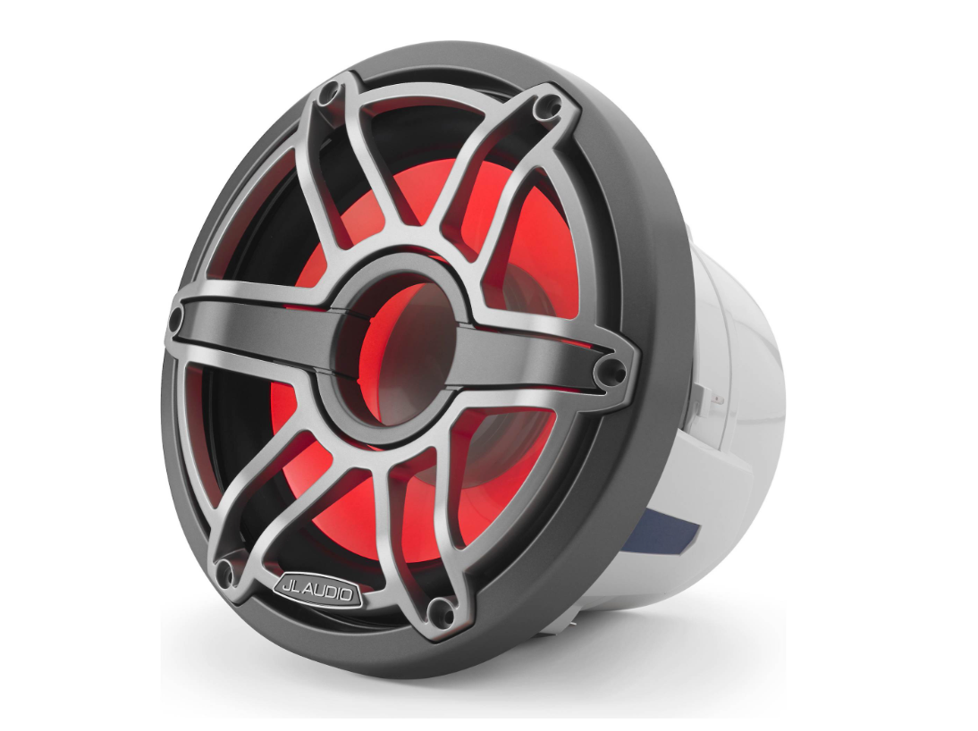Suncoast Marine and Auto offers JL Audio M6 8" Marine Subwoofer w/Titanium Sport Grille Transflective LED Lighting - M6-8IB-S-GmTi-i-4 [010-03082-00] M6-8IB-S-GmTi-i-4 8" Marine Subwoofer Driver, Gunmetal & Titanium Sport Grille with RGB LED Lighting. Model # 19432608 