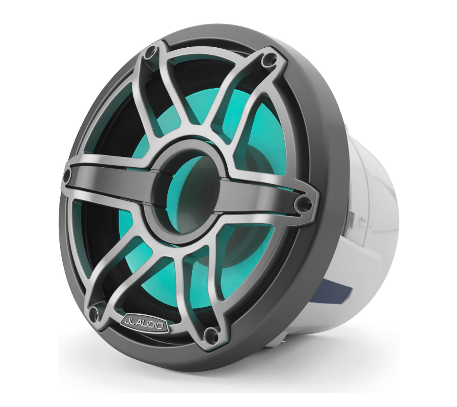 Suncoast Marine and Auto offers JL Audio M6 8" Marine Subwoofer w/Titanium Sport Grille Transflective LED Lighting - M6-8IB-S-GmTi-i-4 [010-03082-00] M6-8IB-S-GmTi-i-4 8" Marine Subwoofer Driver, Gunmetal & Titanium Sport Grille with RGB LED Lighting. Model # 19432608 