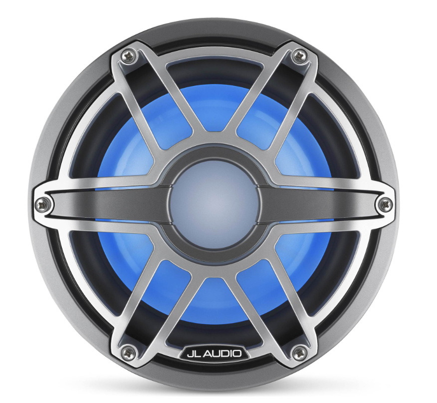 Suncoast Marine and Auto offers JL Audio M6 8" Marine Subwoofer w/Titanium Sport Grille Transflective LED Lighting - M6-8IB-S-GmTi-i-4 [010-03082-00] M6-8IB-S-GmTi-i-4 8" Marine Subwoofer Driver, Gunmetal & Titanium Sport Grille with RGB LED Lighting. Model # 19432608 