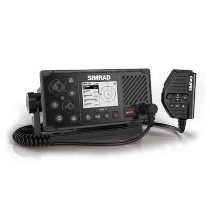 Suncoast Marine and Auto offers Simrad RS40-B VHF Radio w/Class B AIS Transceiver GPS-500 Antenna [000-14818-001] The RS40-B has a Class B AIS transceiver, built-in GPS, removable mic, and can connect up to two wireless handsets. It also has Class D DSC approval.