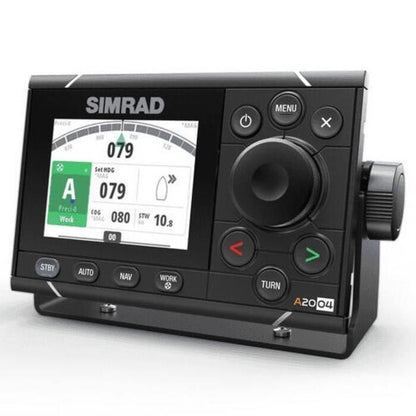 Suncoast Marine and Auto offers Simrad A2004 Autopilot Control Display [000-13895-001] The A2004 is a dedicated autopilot controller with a Simrad interface, a rotary dial, a 4.1-inch color display, and automated turn patterns.