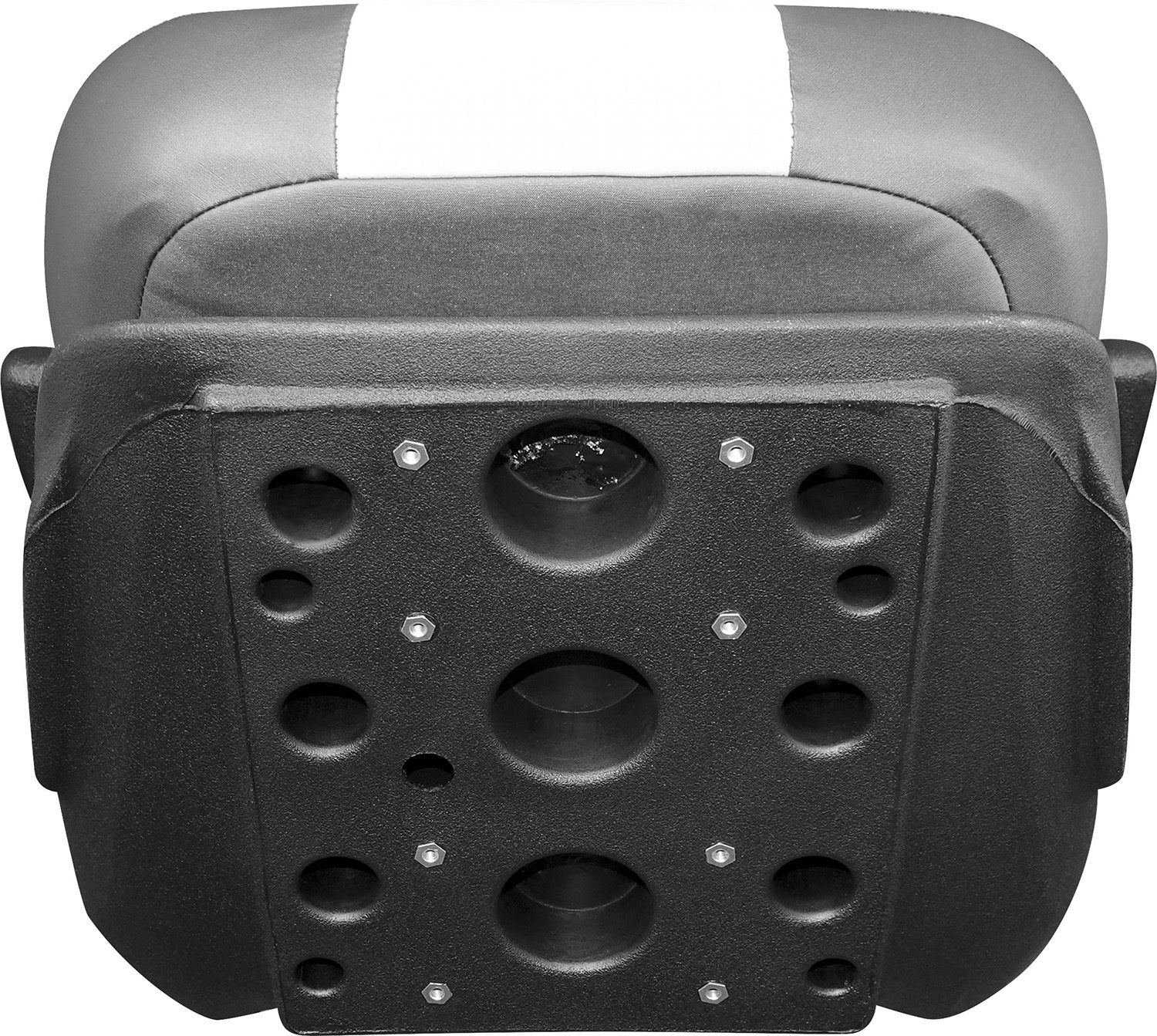 Tempress ProBax Captain’s Series Turning Boat Seat w/ Arms (Model 68352, Charcoal and Gray) bottom view with bolt pattern