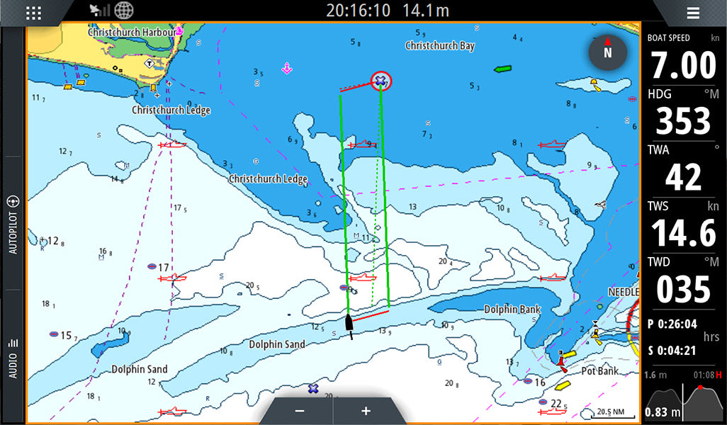 Suncoast Marine and Auto offers BG Zeus™ 3S 16 - 16 inch Multi-Function Sailing Display (000-15410-001) Charts with Laylines view