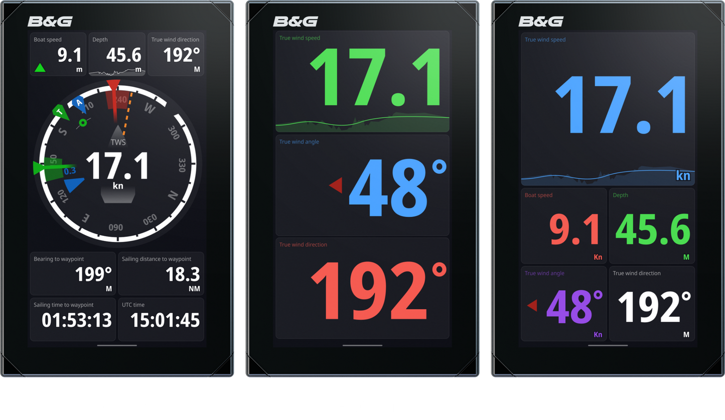 Nemesis™ 12-inch Sailing Display (000-15612-001) upwind, reaching, downwind view