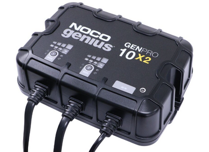 Suncoast Marine and Auto offers NOCO Genius Onboard Waterproof Marine Battery Charger, 20 Amp, 12V, 2-Bank GENPRO10X2