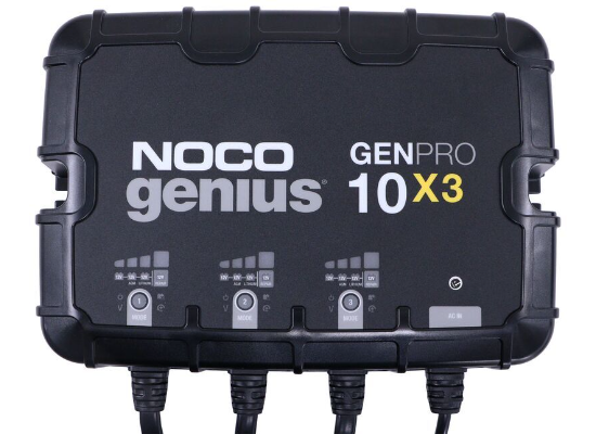 Suncoast Marine and Auto offers NOCO Genius Onboard Waterproof Marine Battery Charger 30 Amp, 12V, 3-Bank GENPRO10X3