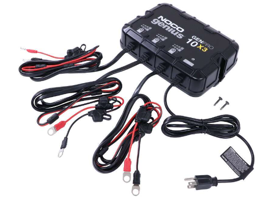 Suncoast Marine and Auto offers NOCO Genius Onboard Waterproof Marine Battery Charger 30 Amp, 12V, 3-Bank GENPRO10X3